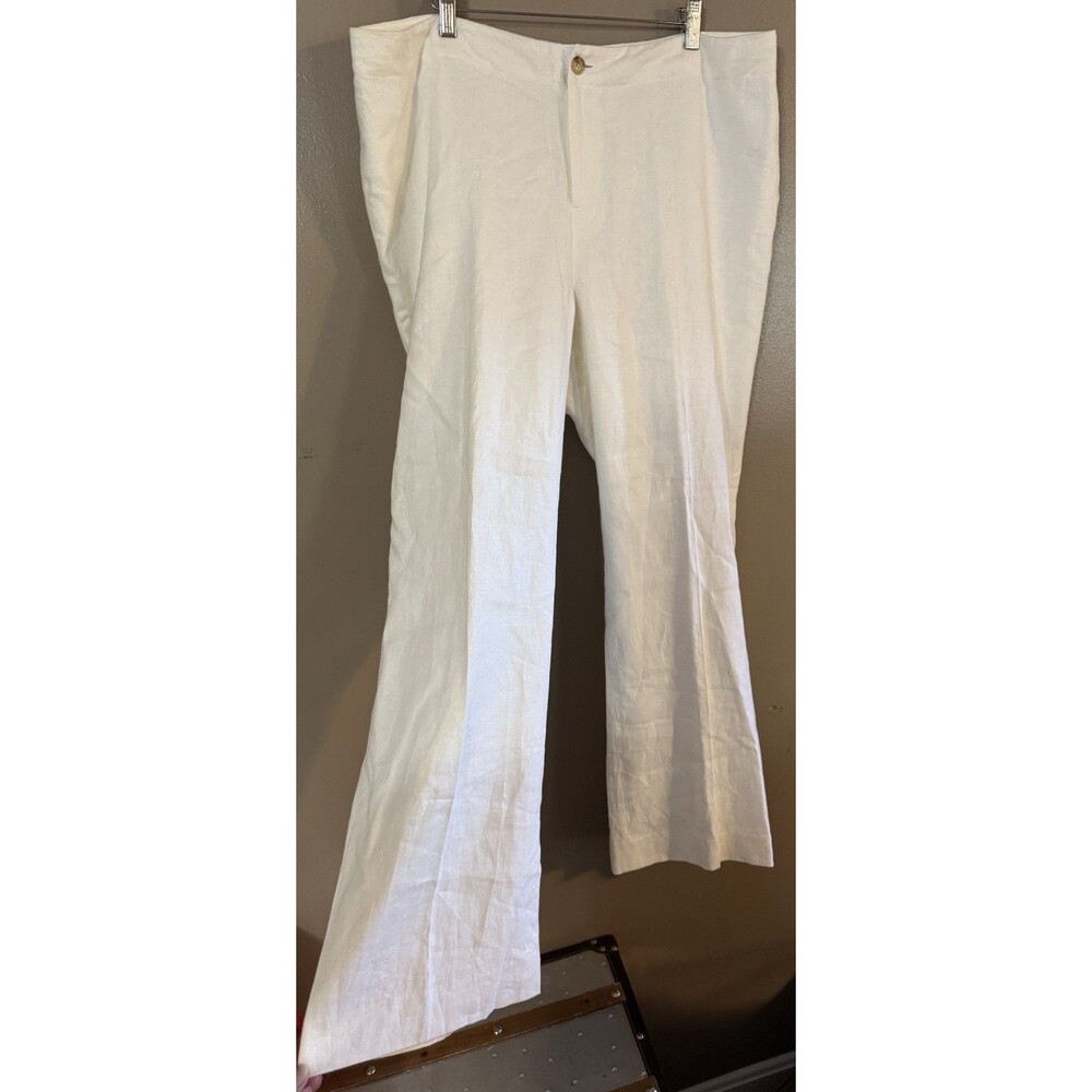 Lauren Ralph Lauren Womens Pants 16w White 100% Linen Wide Leg